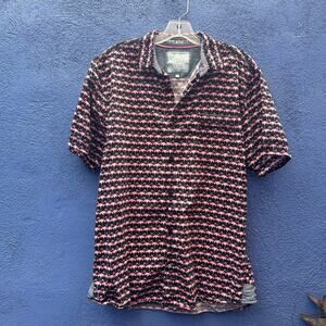 good vibes by drill slim fitting pink flamingo short sleeve button up